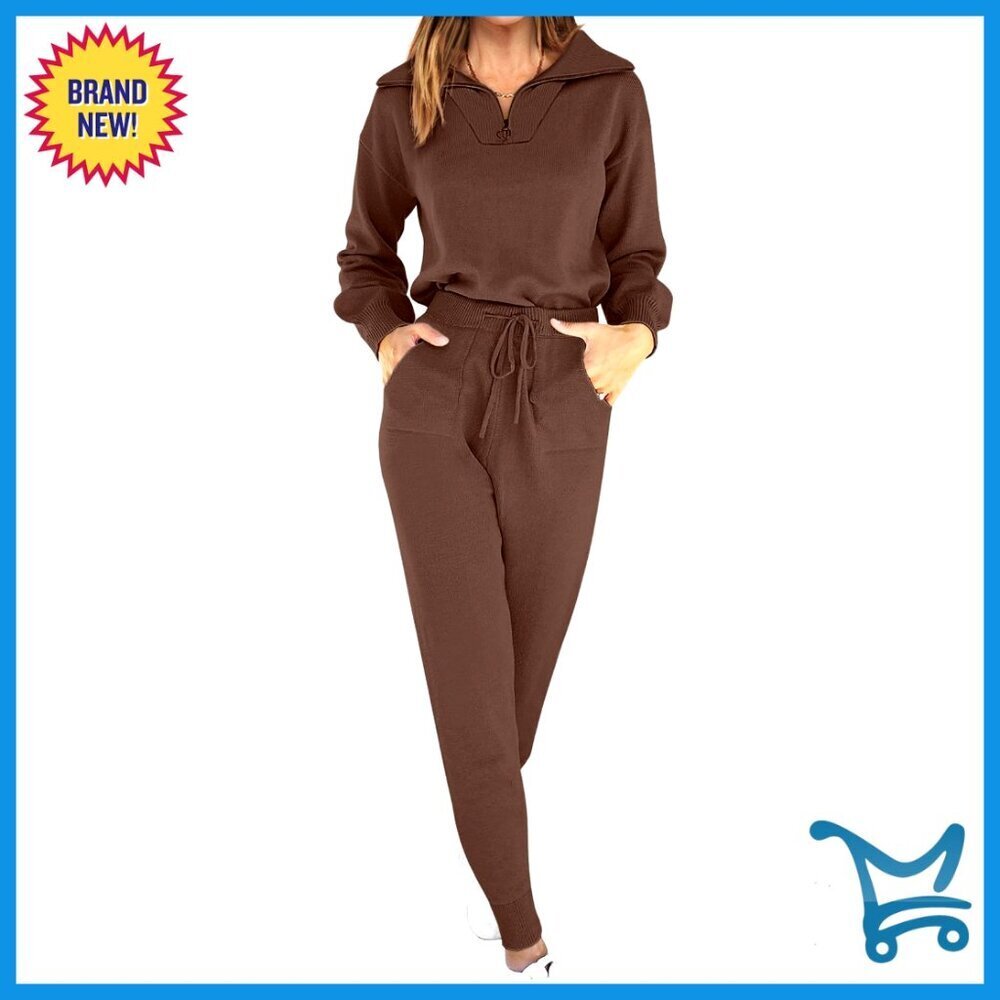 Women's Zip Up Sweater Jogger Set, Viscose Nylon PBT, XS-XL, Lounge Travel